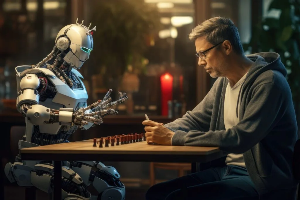 man hanging out with robot
