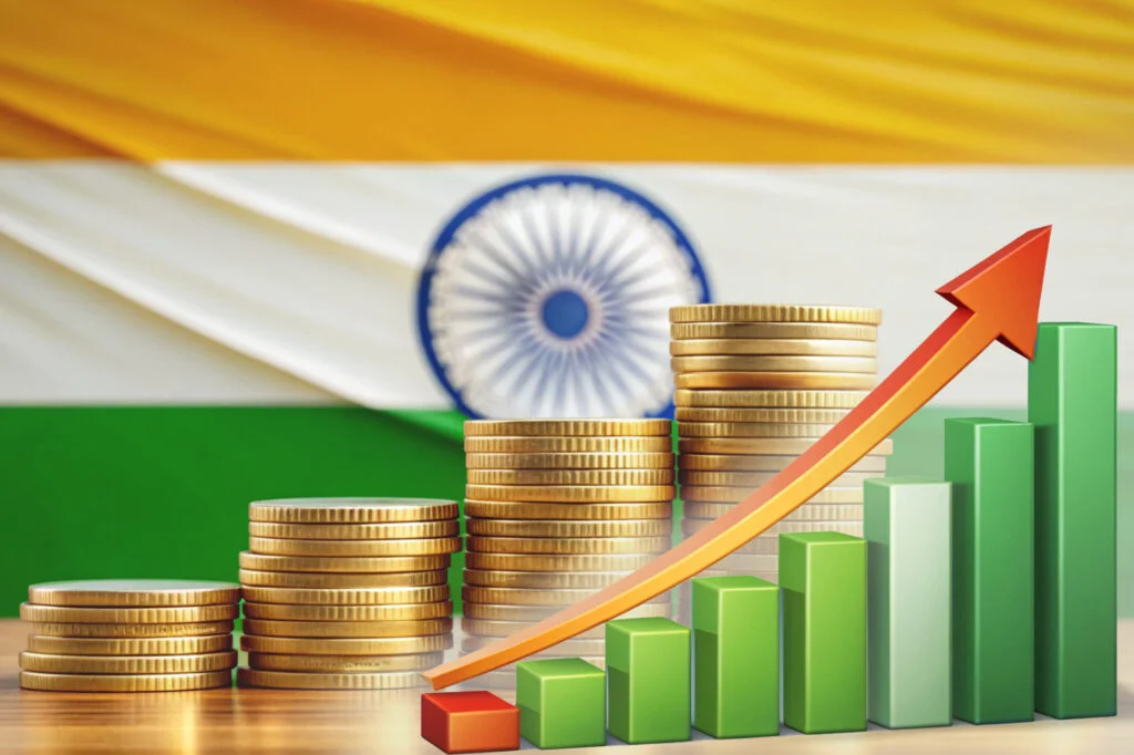economic growth india with flag background