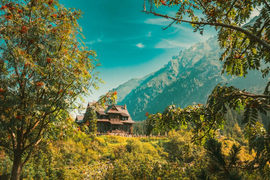 tatra national park, poland. small mountains lake zabie oko or ma e morskie oko in summer morning. five lakes valley. beautiful scenic view. european nature